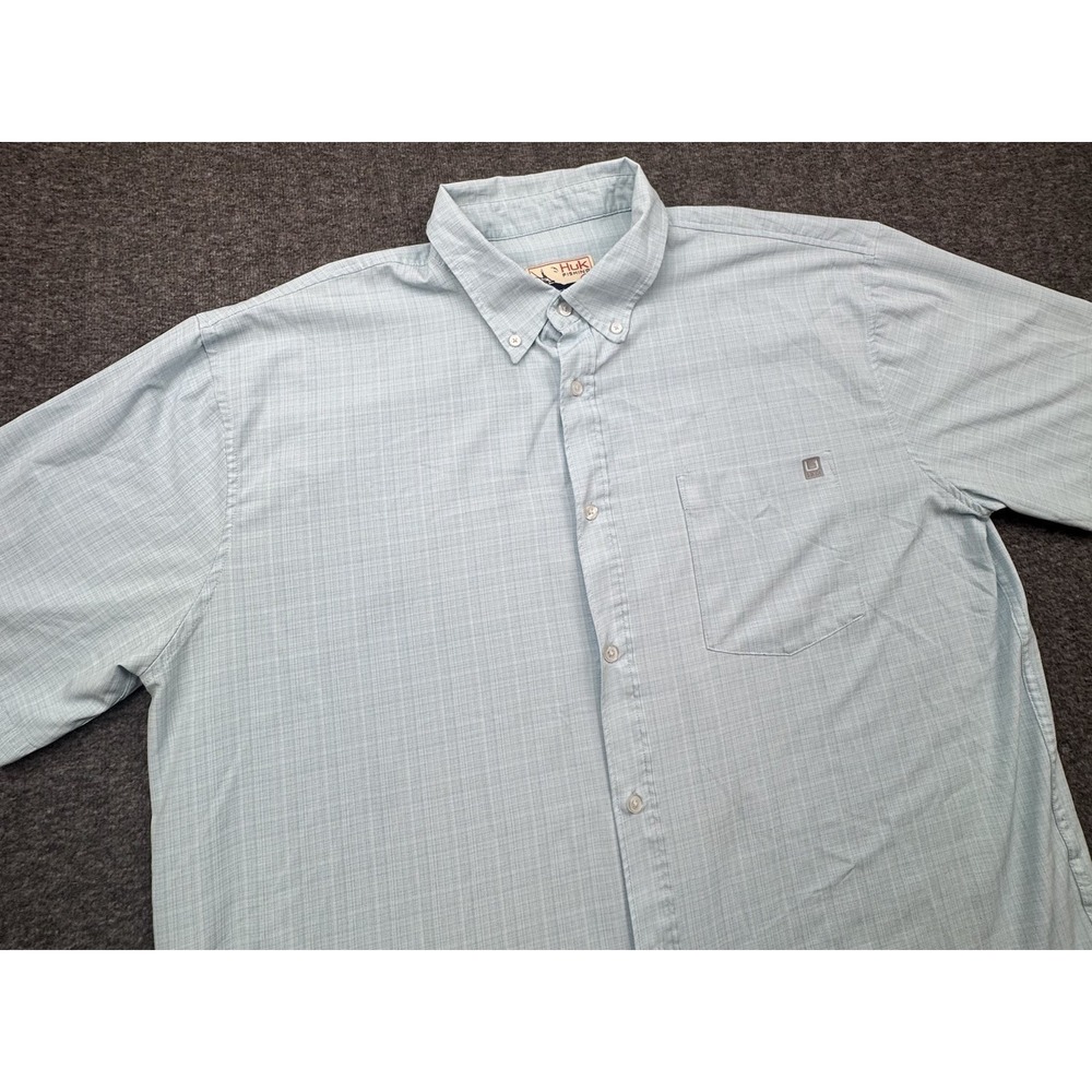 Huk Fishing Shirt Mens 2XL Blue Kona Cross Dye Stripe Performance Hiking Outdoor